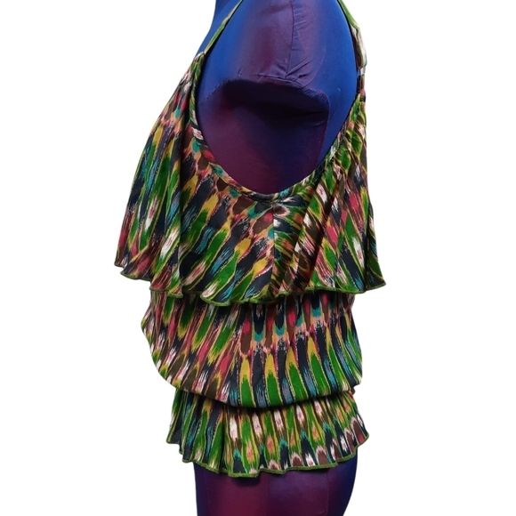 Nine West Jewel Tone Ruffle Layered Smocked Waist Tank Top Size Medium Women's - Picture 3 of 7